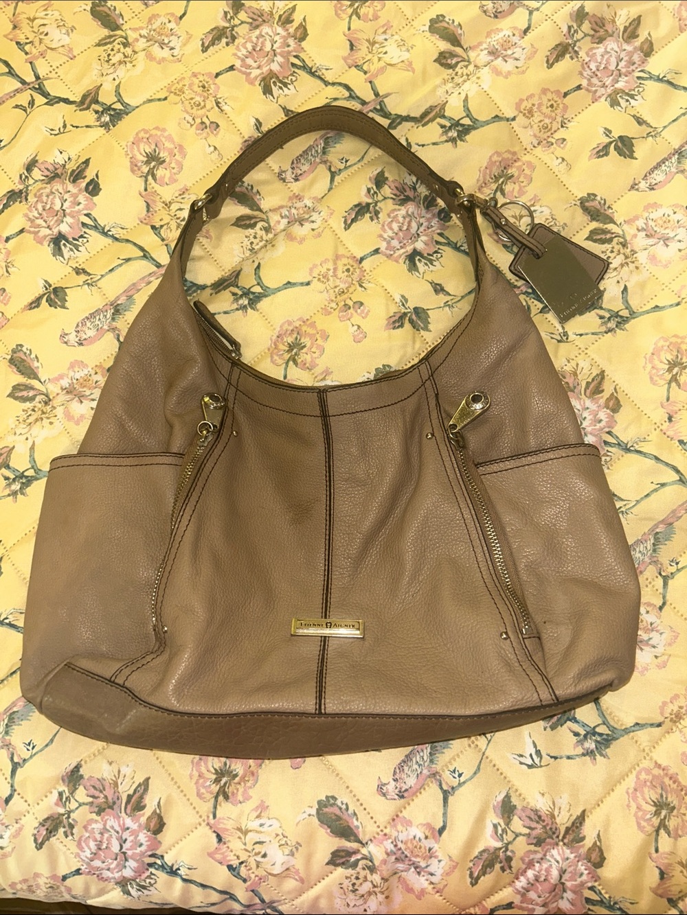 Leather Hobo Shoulder Bag in Taupe original Etienne Aigner